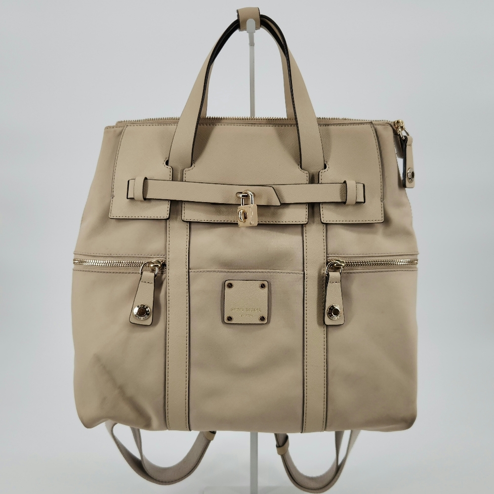 Henri Bendel Jetsetter Convertible Beige Nylon & Leather Backpack/Crossbody Bag